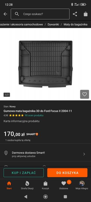 Gumowa mata bagażnika 3D do Ford Focus II 2004-2011 Kombi