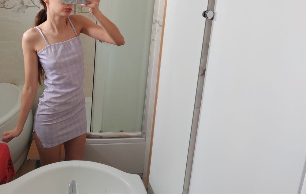 Jasna liliowa biała krótka sukienka shein S