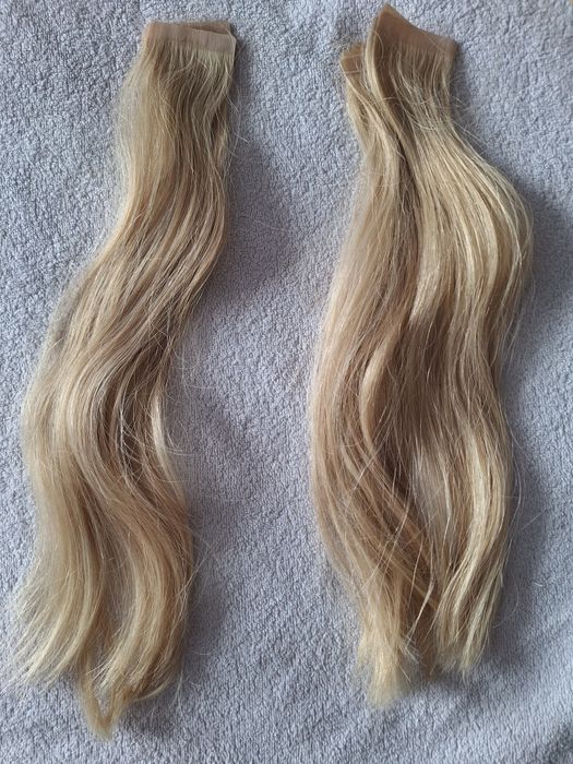 Włosy jasny blond Cameron hair silver tape on 5 szt 30 cm