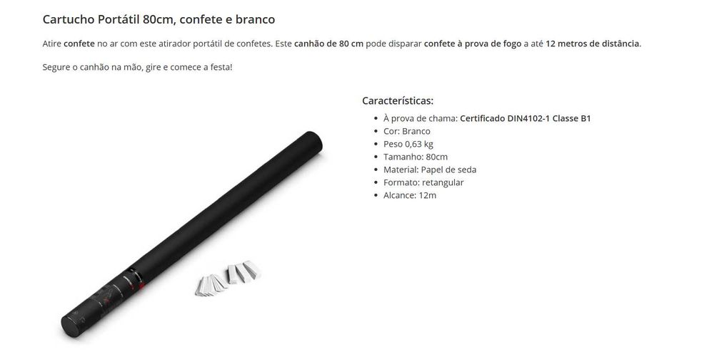 Tubos de Confetis MagicFX 80cm Papéis Branco