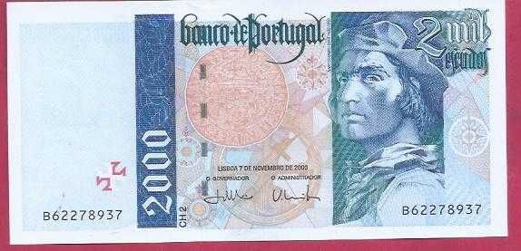 Nota Republica 2000 Escudos Ultima em escudos ano 2000 Bela
