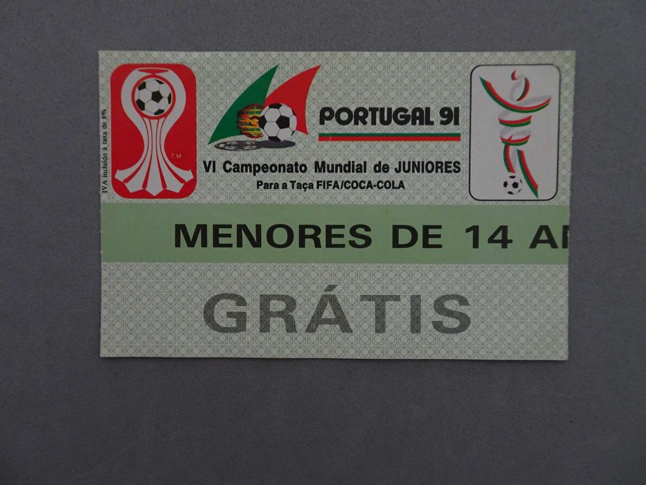 Bilhete futebol Portugal 91 VI Campeonato Mundial de Juniores