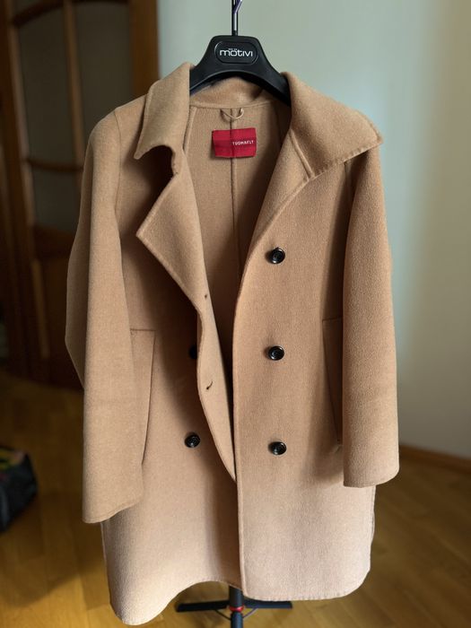 Кашемірове жіноче пальто двубортне, ручна робота, бежеве, XS-M