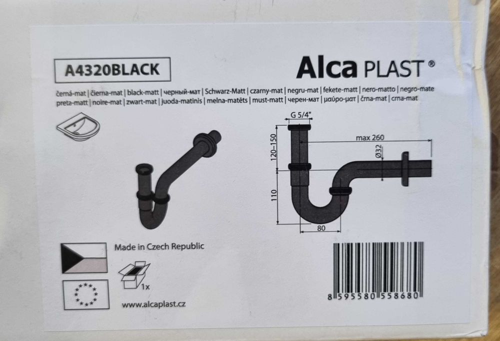 Syfon umywalkowy czarny AlcaPlast A4320