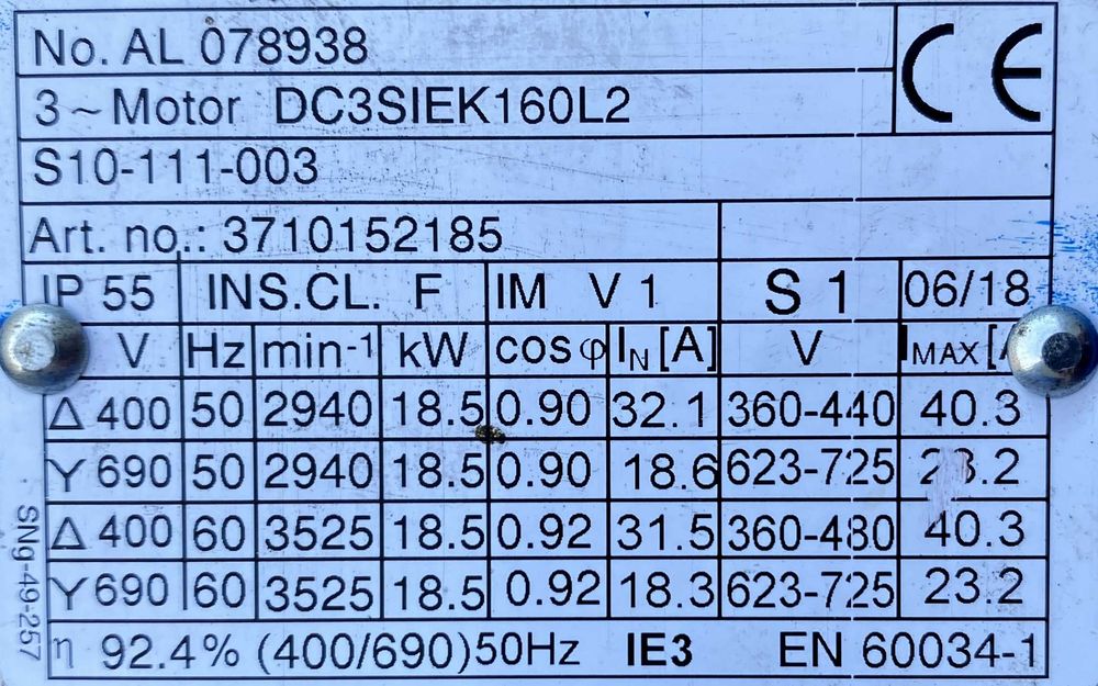 pompa DPVCF 85-3-2 B 18,5kW 2940obr.
