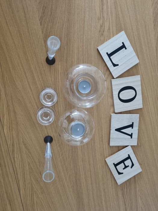 PORTES GRÁTIS - Castiçais e Velas e Palavra LOVE Madeira