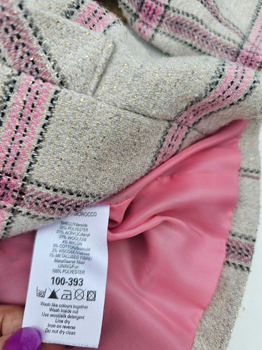 Next klasyczny płaszczyk w kratkę guziki kieszenie wełna wiskoza