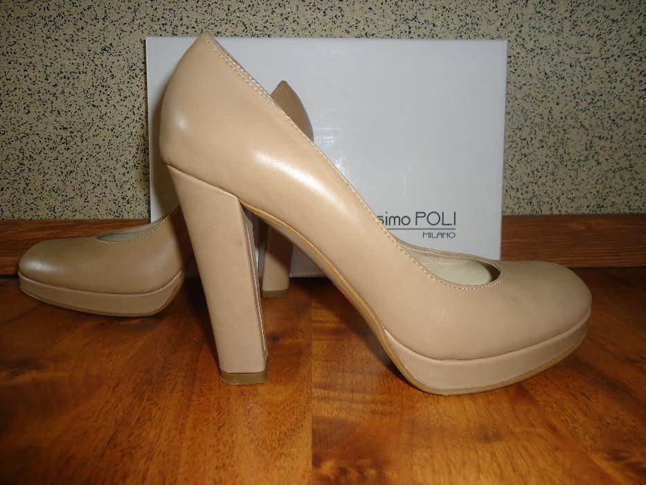 Buty skórzane czółenka beż  37.5