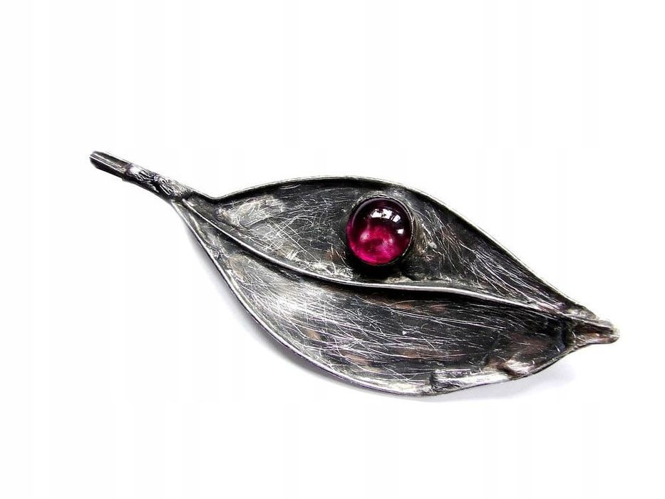 Liść wierzby - witrażowa broszka liść z fioletowym akcentem