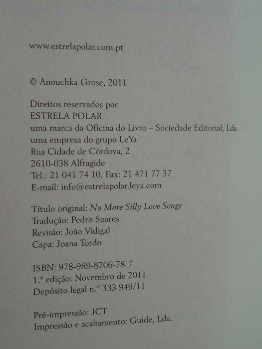 Já não há Canções de Amor de Anouchka Grose - 1ª Edição