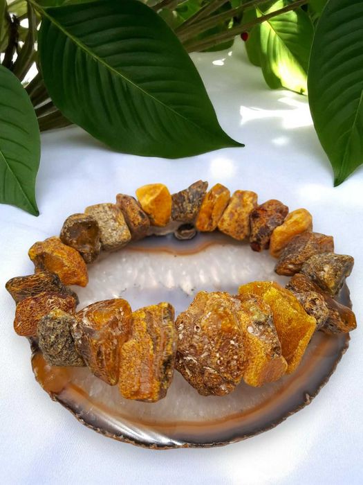 Bransoletka z bursztynu, BURSZTYN bałtycki surowy koniak cytryna #1484