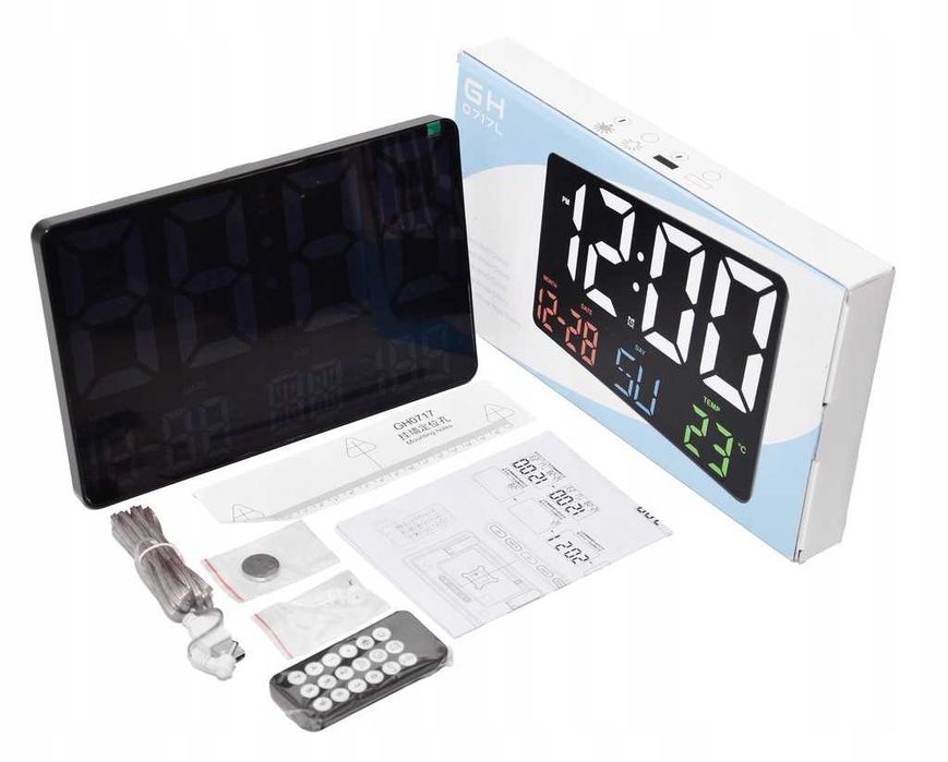 Zegar Cyfrowy Ścienny Biurkowy LCD Data Temperatura Alarm Budzik 24H