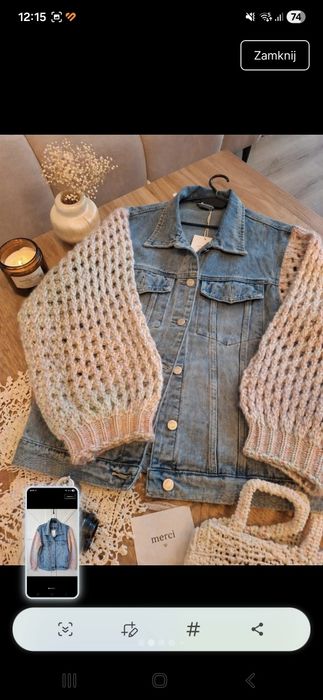 Katana jeans uniwersalna, oversize ozdobne rękawy NOWA