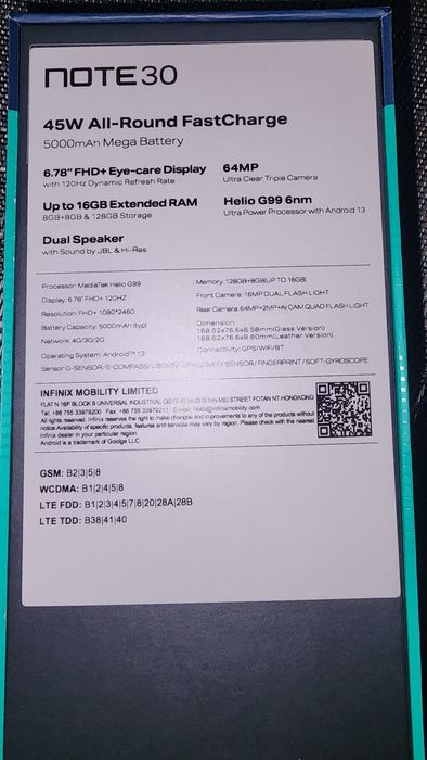 Infinix note 30  pamięć 128 gb / 8gb