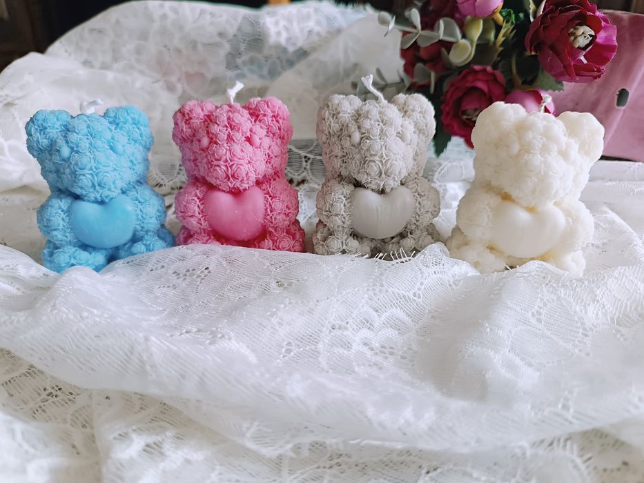 Świece sojowe, podziękowania dla gości Misie z sercem świeczka Komunia, Chrzest, Roczek Ślub, Wesele Baby Shower