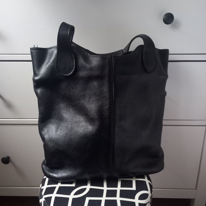 Torebka czarna worek shopper skóra naturalna