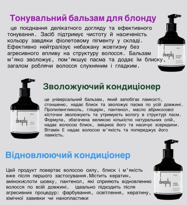 Набір Deeply шампунь, кондицiонер, маска, спрей 10в1, флюїд