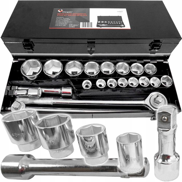 ZESTAW KLUCZY NASADOWYCH Dużych 3/4" Cala Klucze Nasadowe 21El TIR CRV