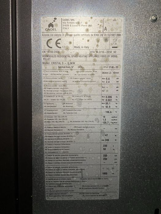 Salamandra a Pellets CADEL cristal 3 - 8,5 kw + oferta de pellets