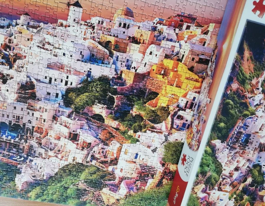 Puzzle TREFL 1000 elementów Zachód słońca nad Santorini, jak nowe!