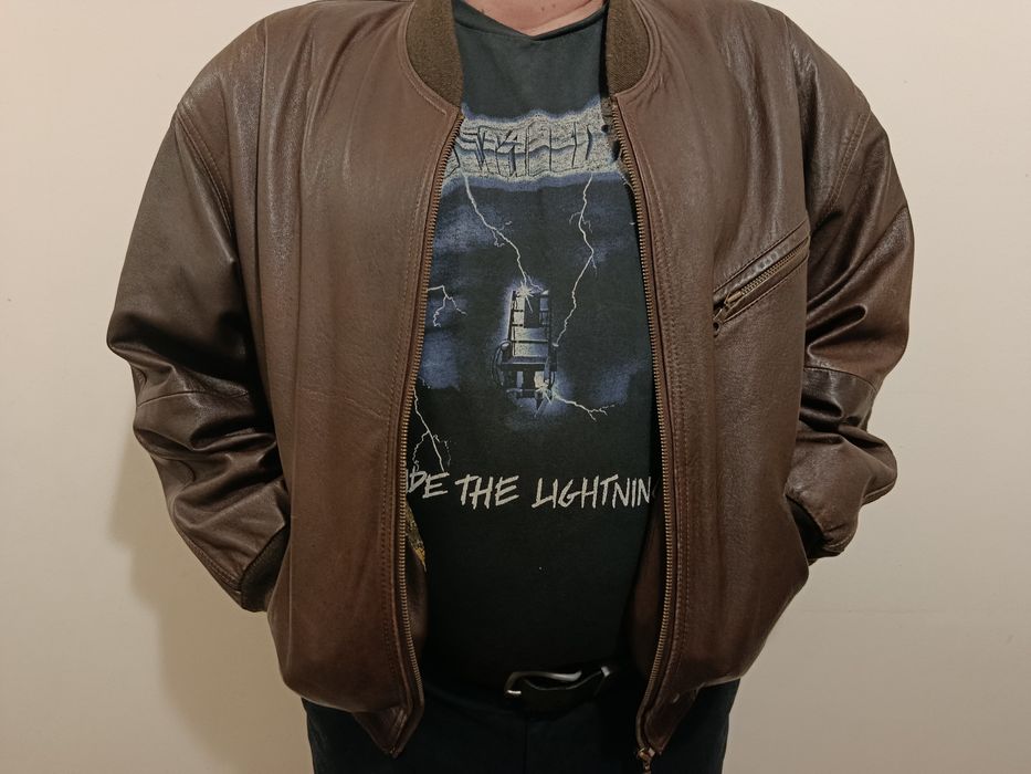 Вінтажна шкіряна куртка бомбер