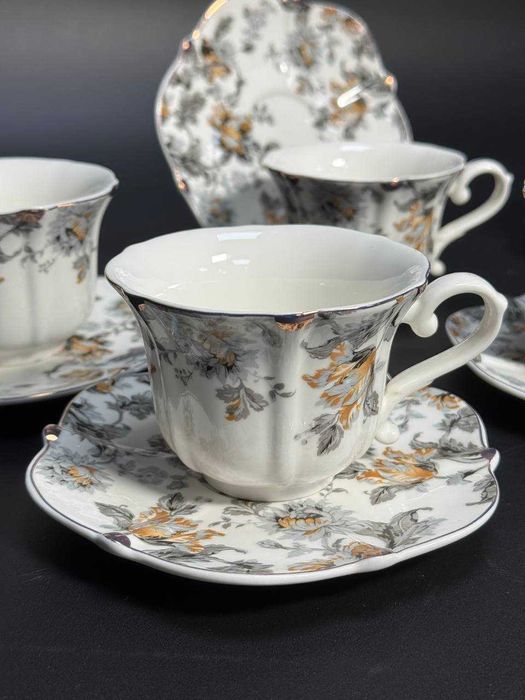 Чайний сервіз із блюдцем 250мл на 6 осіб із фарфору з малюнками 3 види