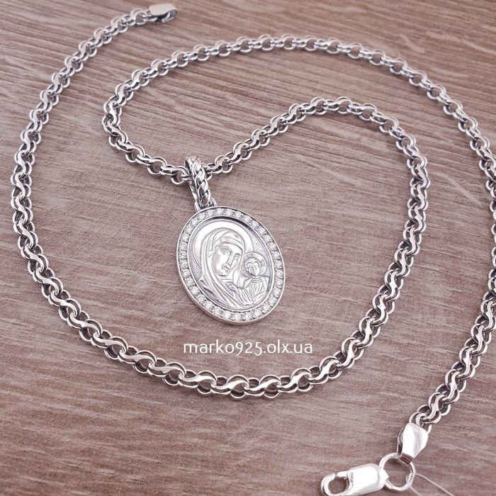 Жіноча срібна цепочка і ладанка-іконка Богородиця. Ланцюжок жіночий
