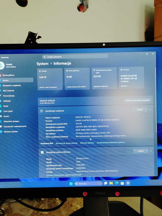 Komputer gamingowy na do gier i pracy / RTX 3080 TI / Intel core i9 10900k /32gb kingston rgb / 512 ssd