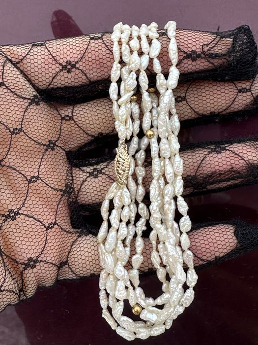 Буси:річкові перли та золото 585.вінтаж