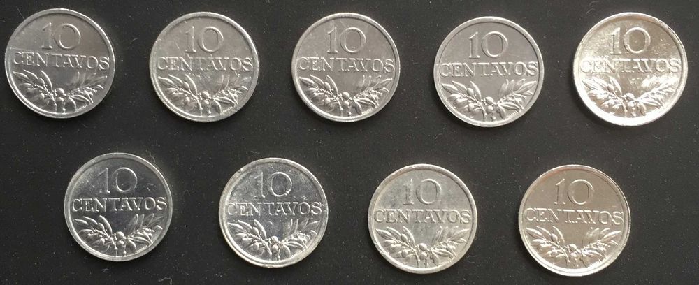 Série completa de 9 moedas de 10 centavos alumínio - 1971 a 1979