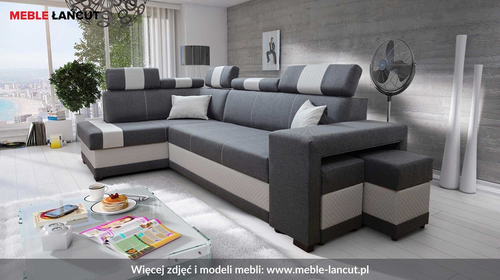Narożnik Sofa Wojtek. 2 Pufy, Schowek na pościel, Bonell. Na WYMIAR