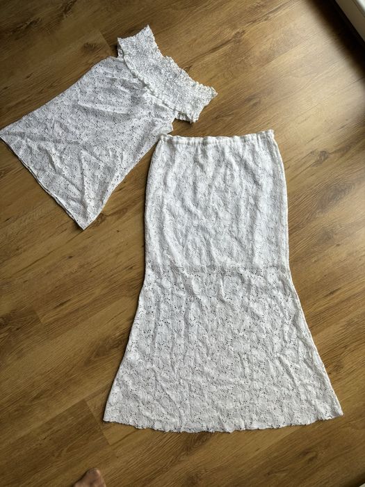 komplet koronowy - sukienka syrenka & bluzka hiszpanka