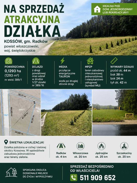 Działka budowlana 13 arów, Kossów
