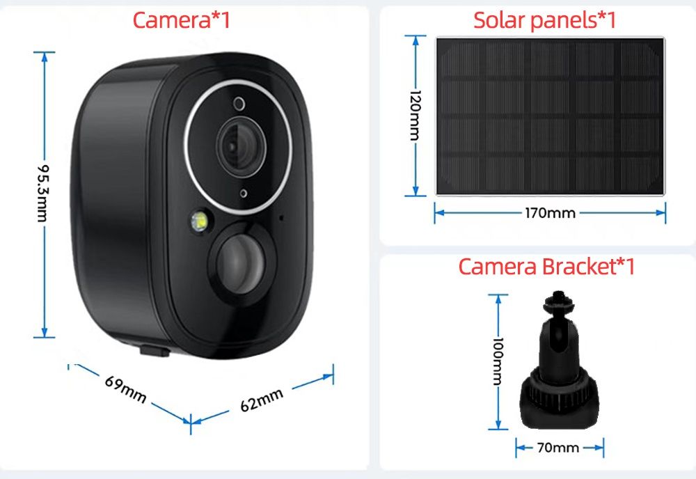 Câmera de Vigilância, 5MP, bateria imbutida, painel Solar, IP