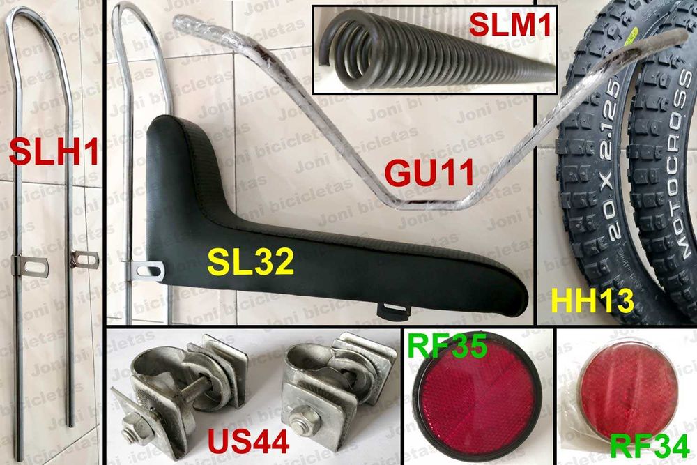 Assento, haste, guiador, pneu, reflector de bicicleta tipo chopper