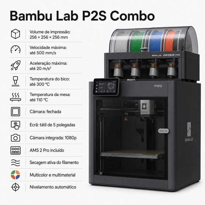 Bambu Lab P2S Combo + AMS 2 Pro NOVA | Portes Grátis
