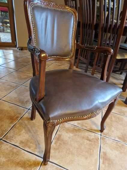 Fotel krzesło zabytkowe skórzane