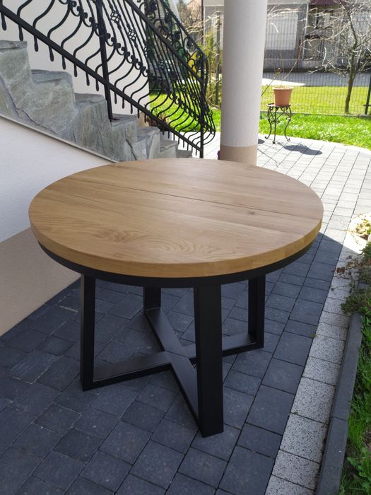 Okrągły  dębowy 90sr + 50 wkładka  rozkładany stół loft lity dąb