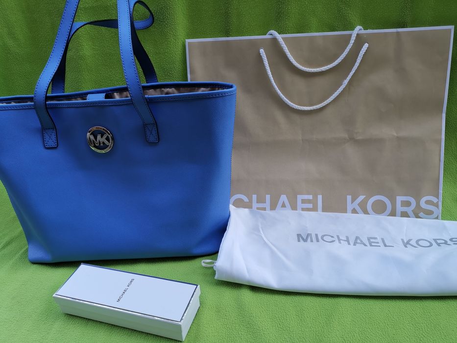Nowa torebka shopperka Michael Kors chabrowa skóra saffiano plus grati