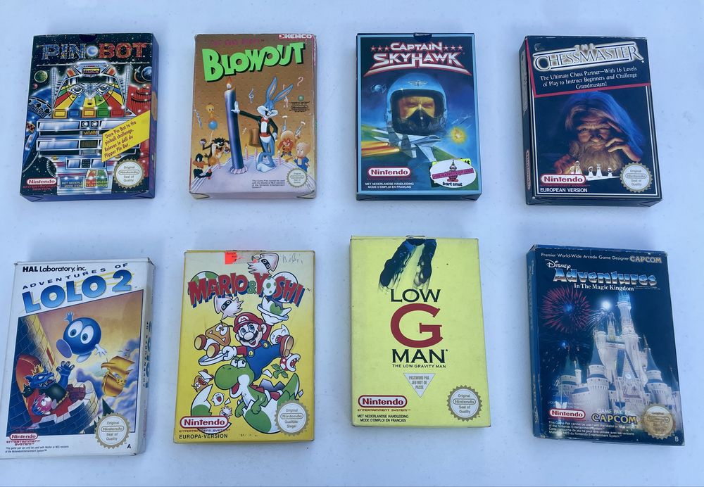 Vende-se lote com 8 jogos originais para Nintendo Entertainment System (NES), todos em versão europeia PAL B