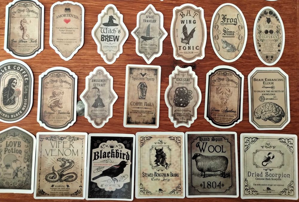 Conjunto 51 Autocolantes Rótulos Poções Mágicas Esoterismo Curiosidade
