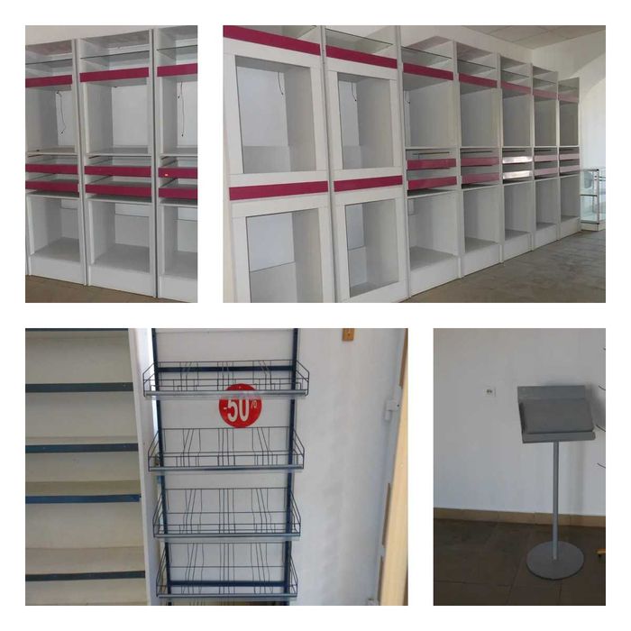 Meble sklepowe, regały, lady , potykacze, reklamy świetlne, flagi .