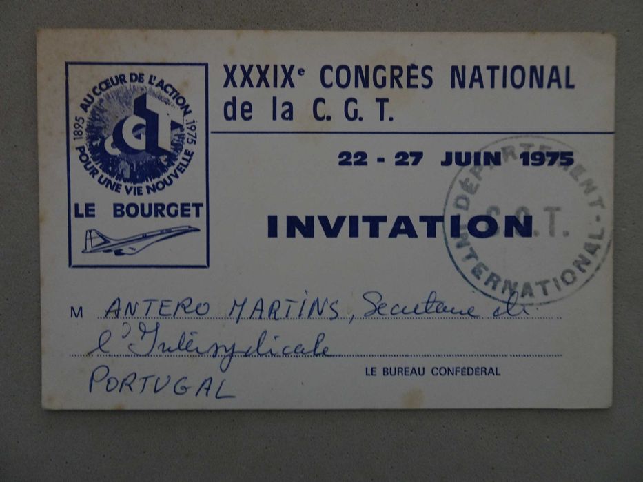 Cartão XXXIX Congresso Nacional C.G.T. 1975
