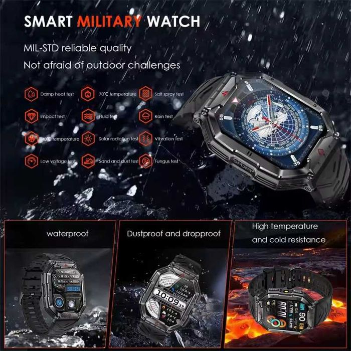 Смарт часы. VWAR KR82 PRO. NFC. Compass. 1000mAh.LED-фонарик Барометр