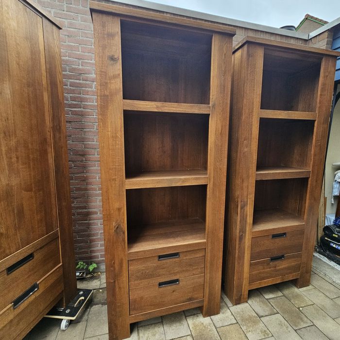 Zestaw dwóch dużych dębowych regałów 222x93x45
