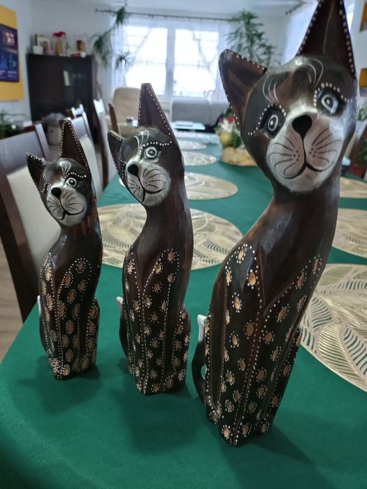 Koty drewniane figurki ozdobne Boho