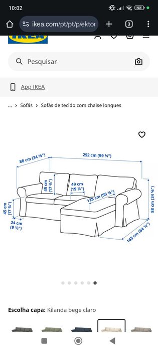 Sofá  Chaise Longue IKEA Ektorp 3 lugares