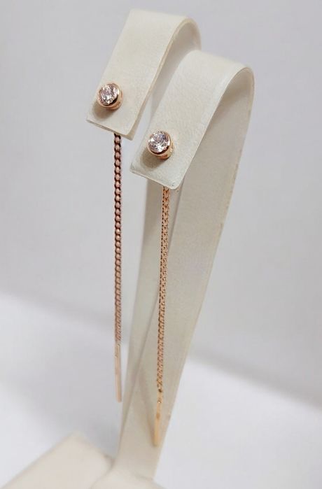 Золоті сережки-протяжки з кубічним цирконієм арт. 98127 585 проба нові