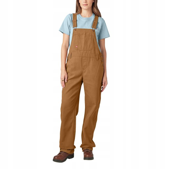 Dickies brązowe ogrodniczki z przetarciami i kieszeniami l 7_a