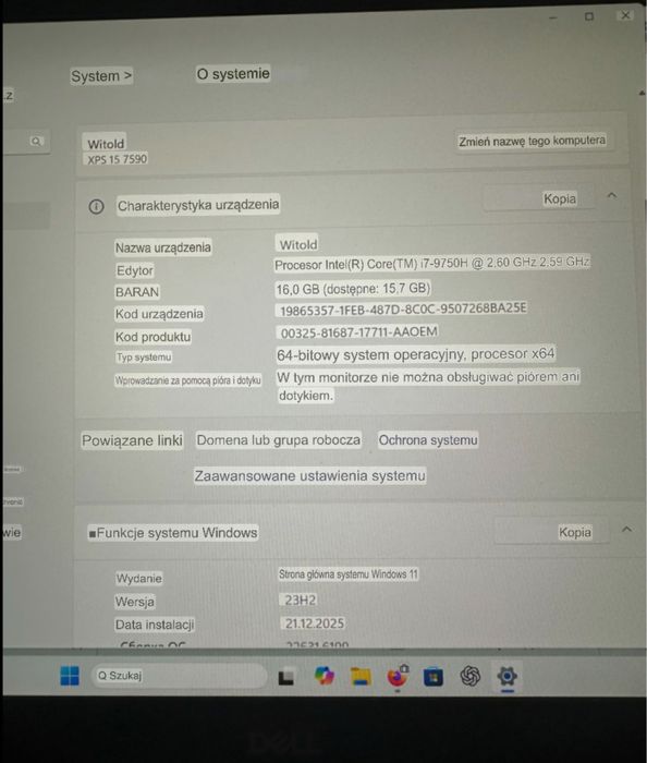 laptop  Dell XPS 15 7590